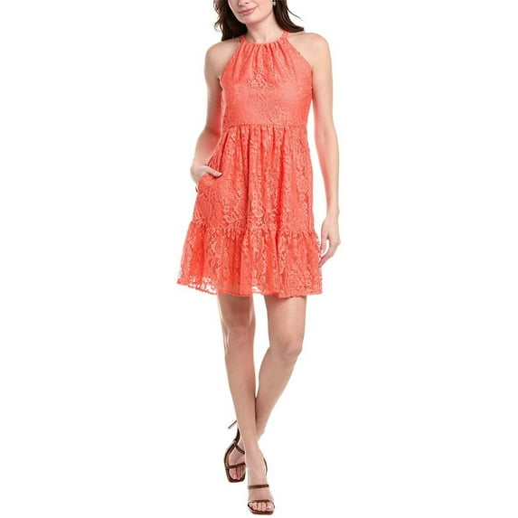 Vince Camuto womens Lace Halter Mini Dress, 10, Orange