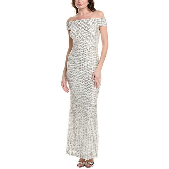 Vince Camuto womens Off-The-Shoulder Sequin Gown, 6, Metallic