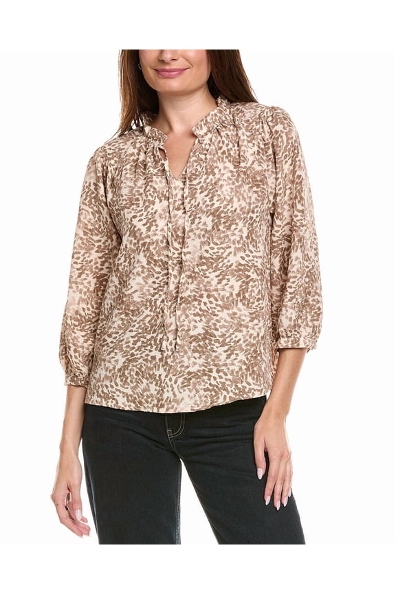 womens Peasant Split Neck Blouse, xs, Brown