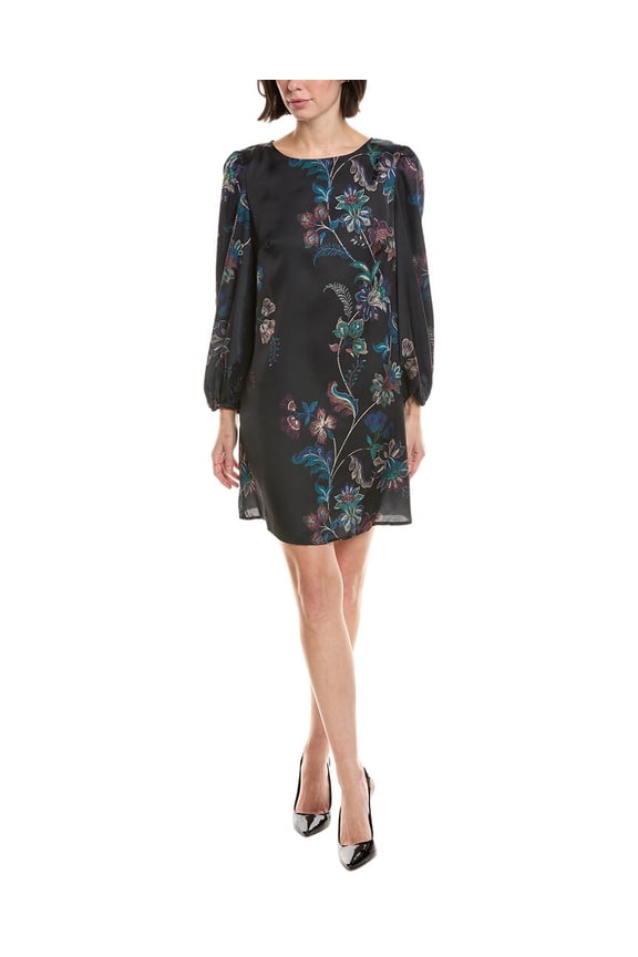 womens Puff Sleeve Straight Mini Dress, m, Purple