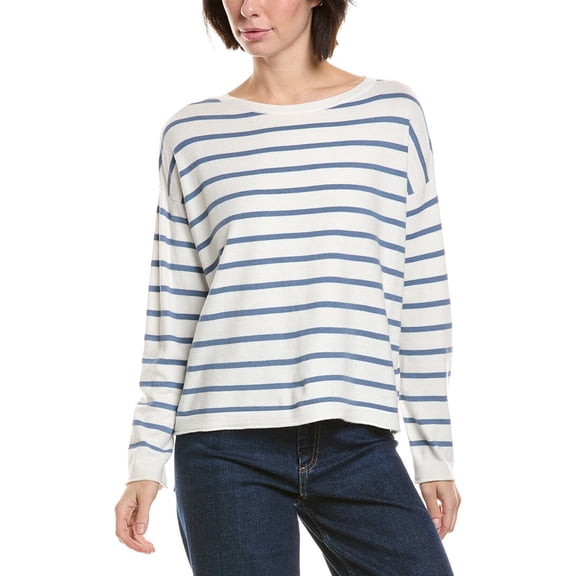 Vince Camuto womens  Rolled Edge Stripe Sweater, m, White