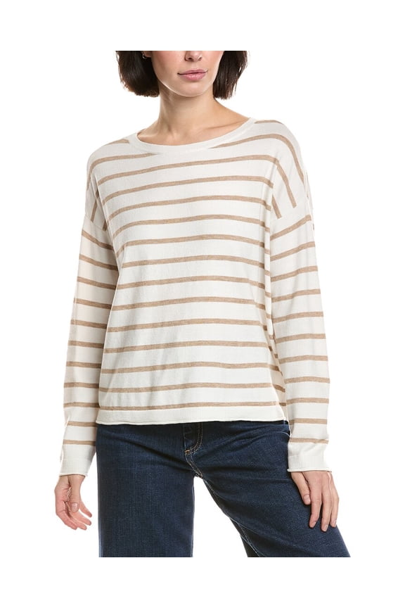 womens Rolled Edge Stripe Sweater, m, White