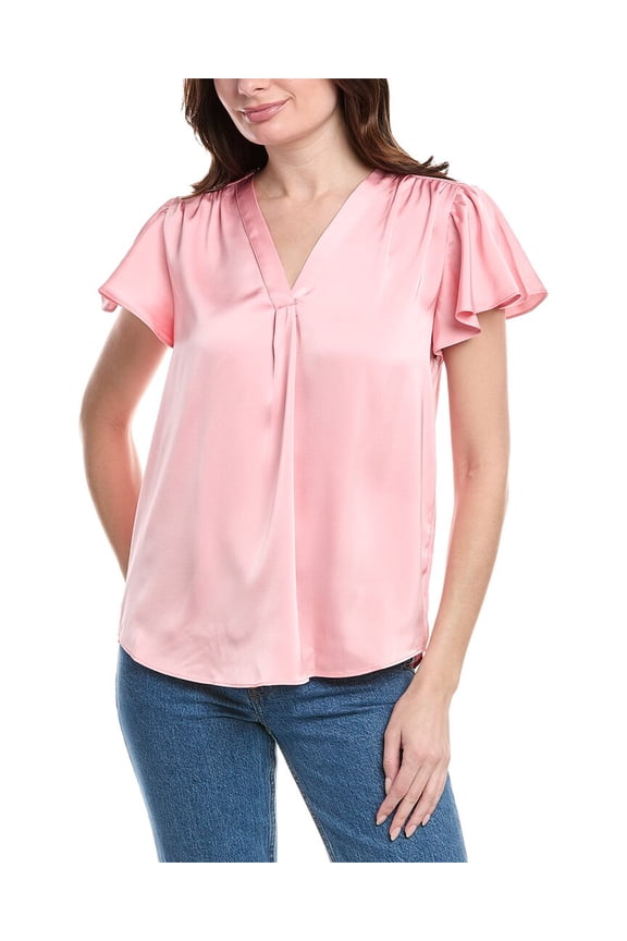 womens Satin Flutter Sleeve Top, xs, Pink