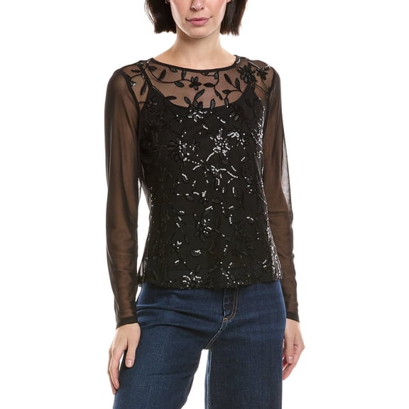 Vince Camuto womens  Sequin Mesh Top, l, Black