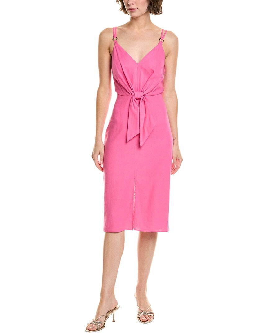 chinese dress ladies PINK LINEN DRESS WITH FRILLS
