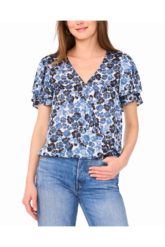 womens Tulip Wrap Blouse, m, Blue