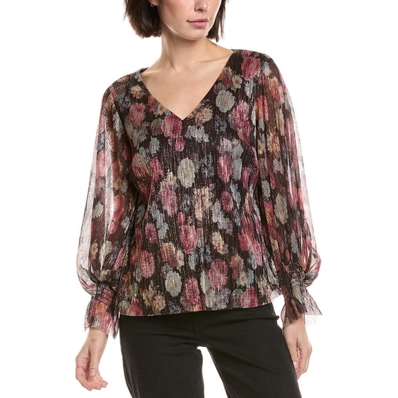 Vince Camuto womens  V Neck Balloon Sleeve Blouse, m, Black