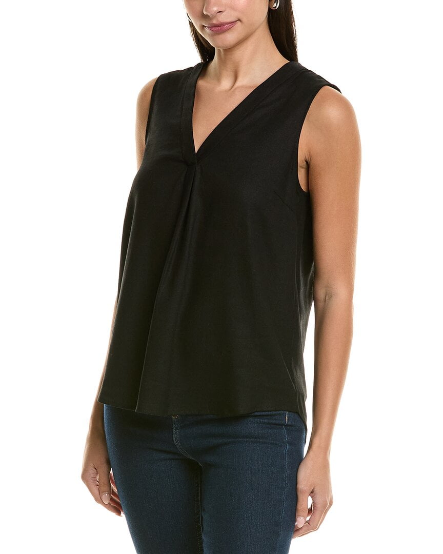 Vince Camuto womens V-Neck Linen-Blend Top, xs, Black