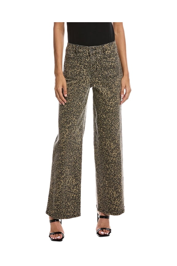 womens Wide Leg Printed Denim Pant, 2, Brown