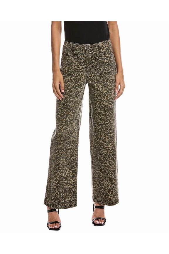 womens  Wide Leg Printed Denim Pant, 2, Brown
