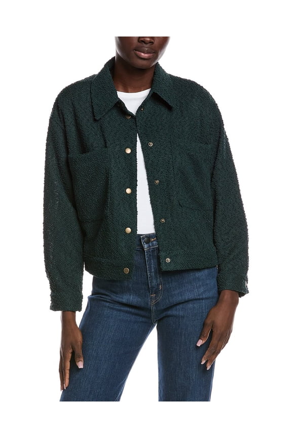 womens Wide Sleeve Cropped Jacket, l, Green