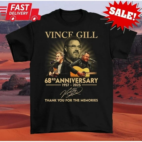 Vince Gill 1957 2025 68 Years Anniversary T-shirt, size S-5XL ,Black Color,Size M