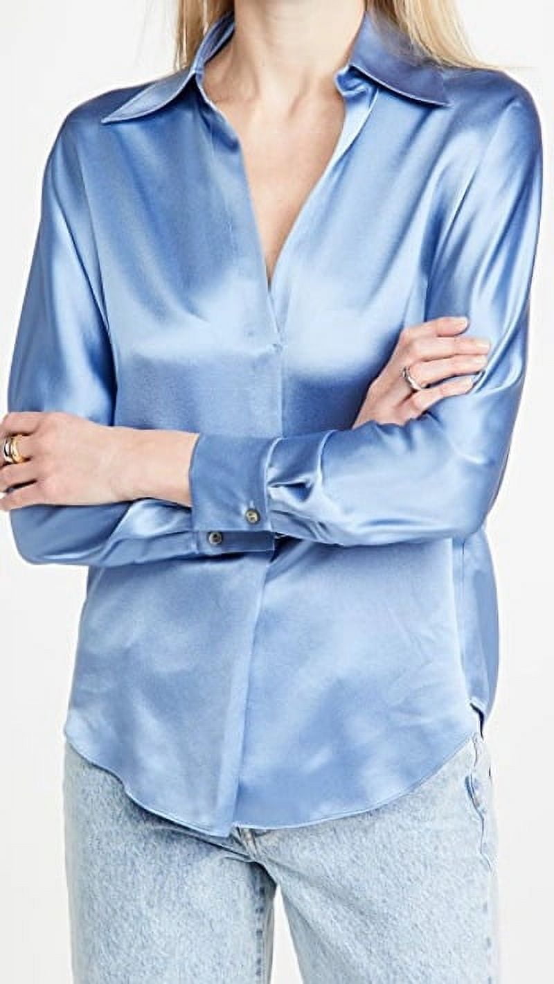 Vince Women's Shaped Collar Shirt - Exaggerated Collar Blouse With Shirttail Hem