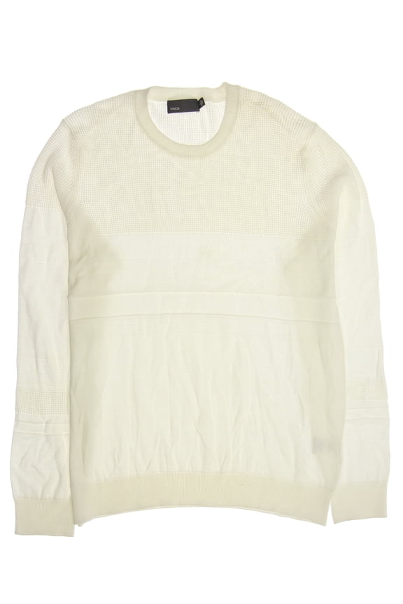 Men's Simi-Sheer Cotton Crew Neck Sweater (Large, Off White)