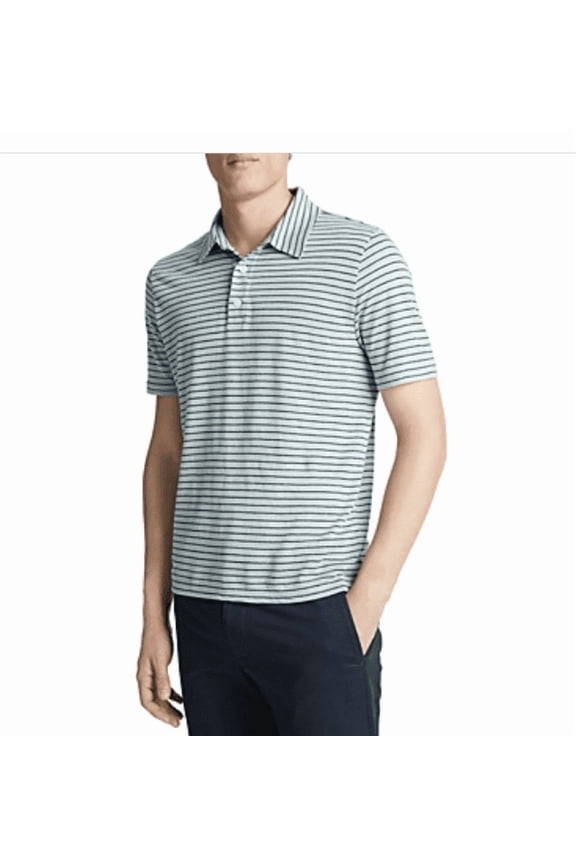 Men's Striped Linen Polo Shirt - Ceramic Blue - Size L