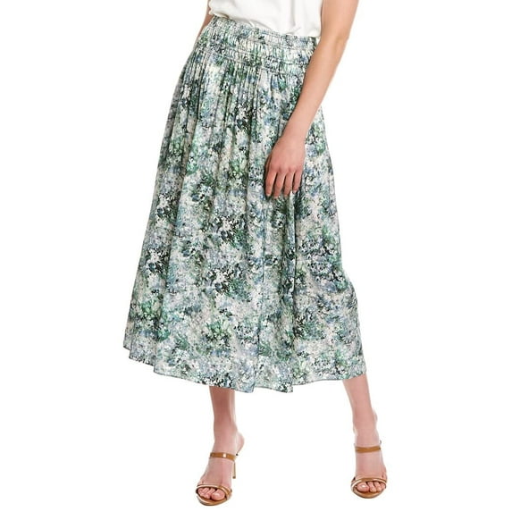 Vince Painted Floral Smocked Skirt Herb MD (Women's 8-10)