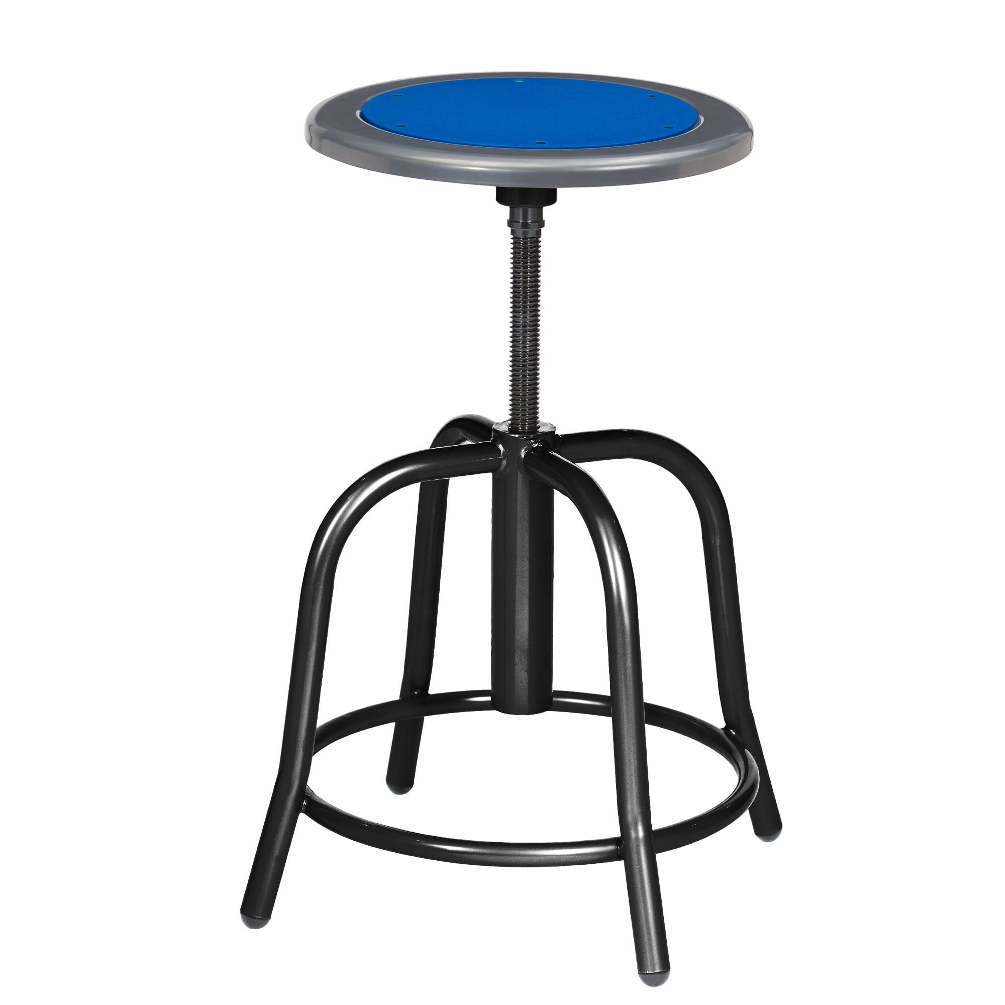 Vince Swivel Stool with Steel Seat, Black Frame, Grey Seat with Dark Blue Center