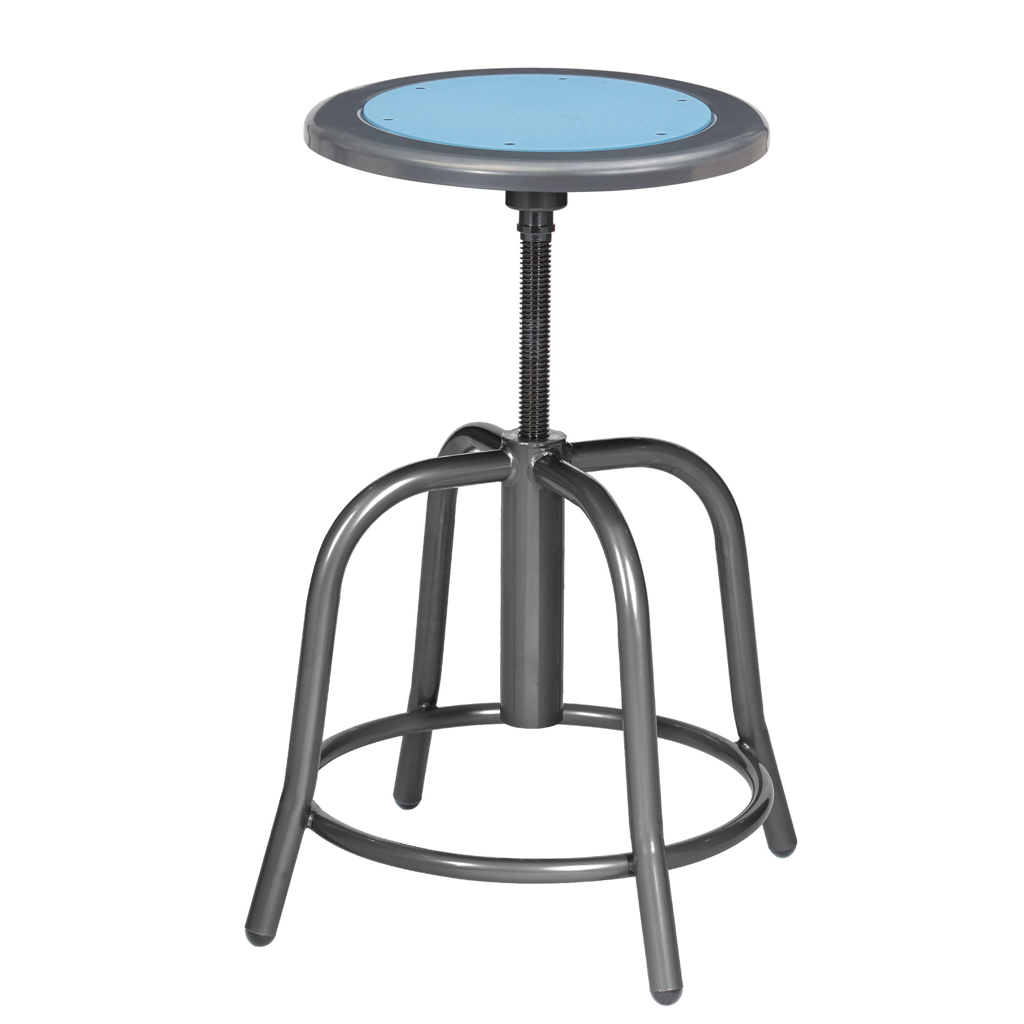 Vince Swivel Stool with Steel Seat, Grey Frame, Light Blue Seat Center