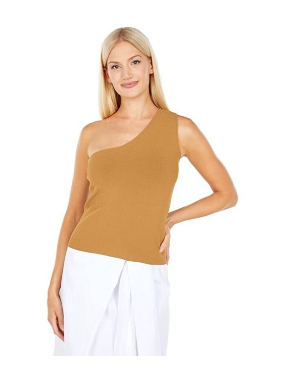 Tank Top Women's Large Brown Sleeveless One Shoulder Modest Party JDM794