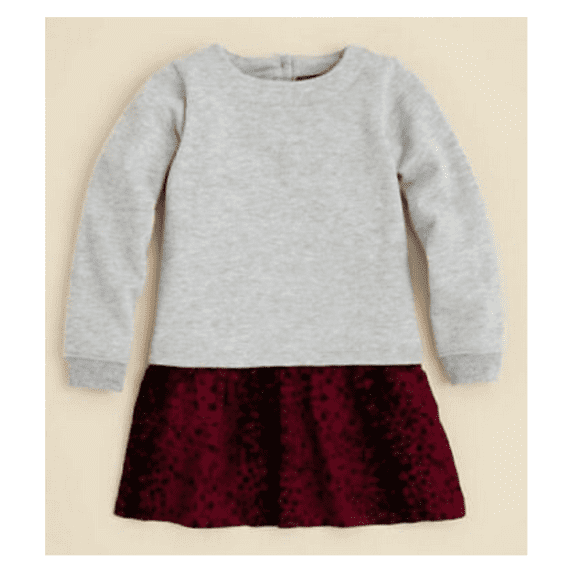 Vince Toddler Girls French Terry and Print Dress Grey and Burgundy, Size 2