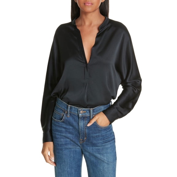 Vince Women's Band Collar Blouse Black X-Small