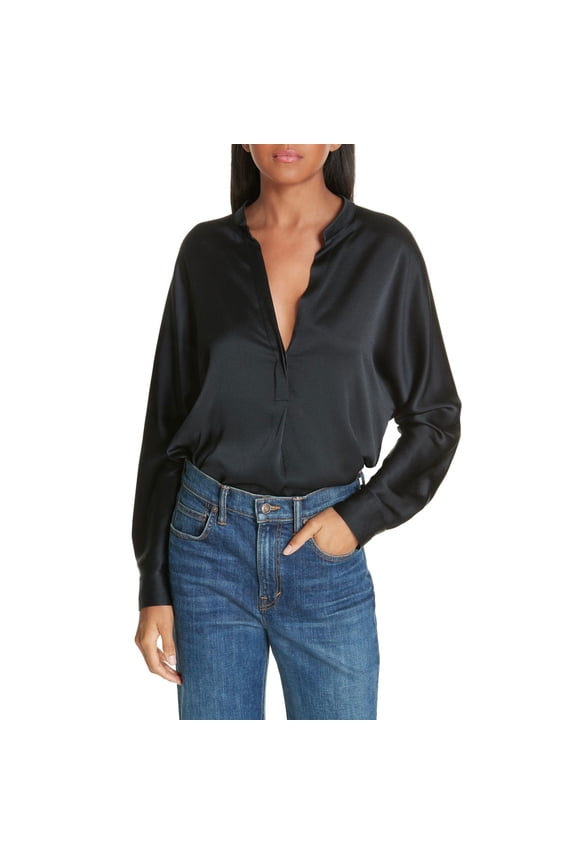Women's Band Collar Blouse Black X-Small