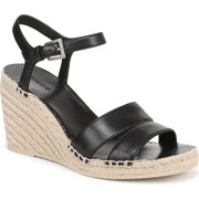 Vince Womens Gwen Espadrille Platform Wedge Sandal Black Leather 8M
