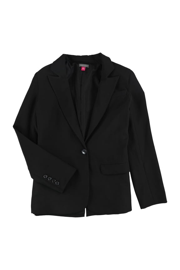 Womens Notched Collar Single One Button Blazer Jacket, Black, Small