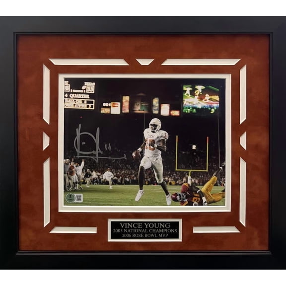 Vince Young Autographed Hand Signed Custom Framed 8x10 Texas Longhorns Photo - Beckett COA