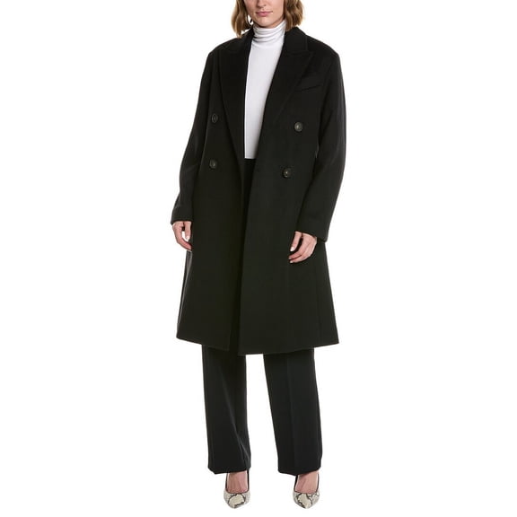 Vince womens Double-Breasted Wool-Blend Coat, XL, Black
