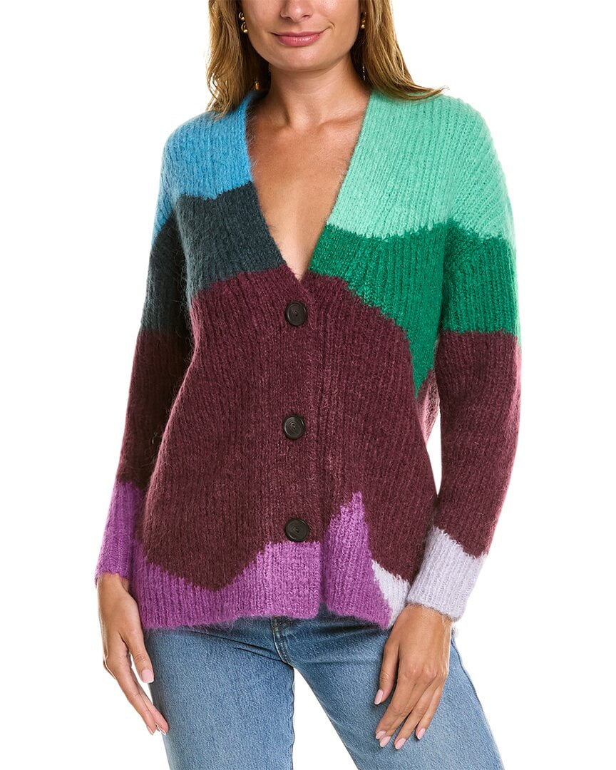 Striped logo intarsia top mohair wool blend sweater
