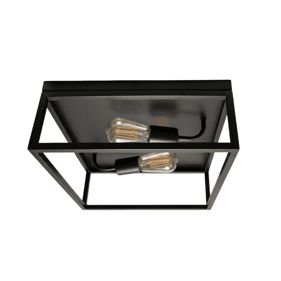 Vincent 2-Light Black Metal Square Open Flush Mount Ceiling Light
