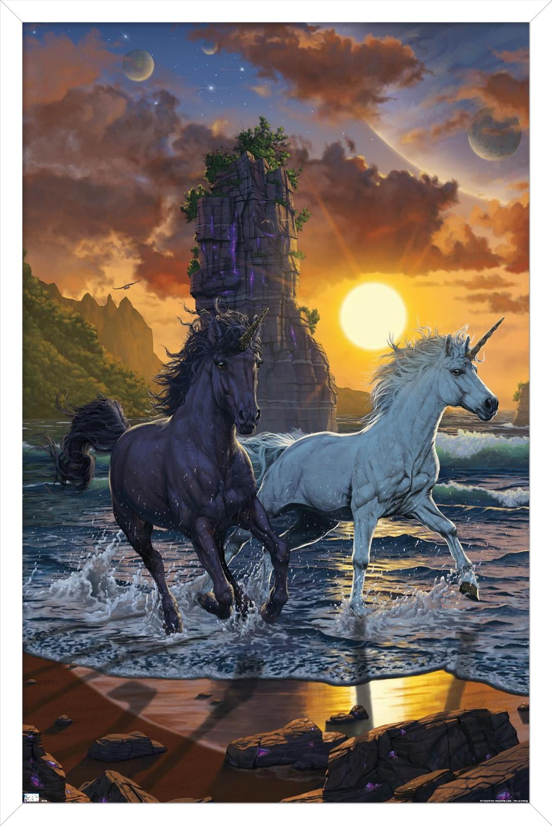 Vincent Hie - Unicorns On A Beach Wall Poster, 14.725" x 22.375", Framed