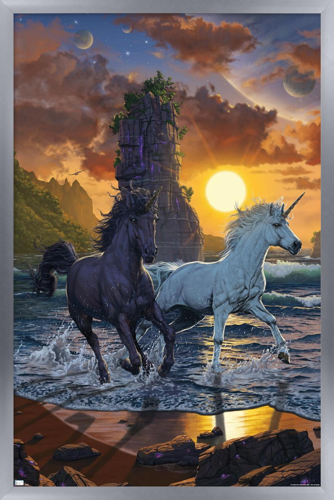 Vincent Hie - Unicorns On A Beach Wall Poster, 22.375" x 34", Framed