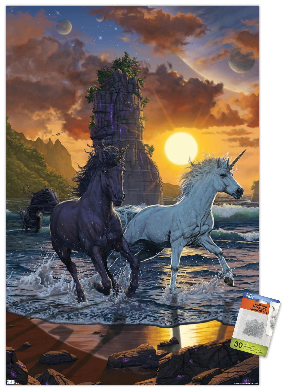 Vincent Hie - Unicorns On A Beach Wall Poster with Pushpins, 22.375" x 34"