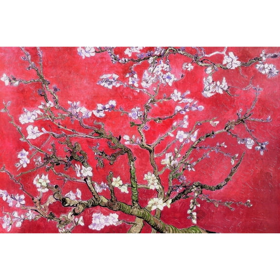 Vincent Van Gogh Almond Blossom Branches Post Impressionist Painter Painting Red Art Print Poster 36x24