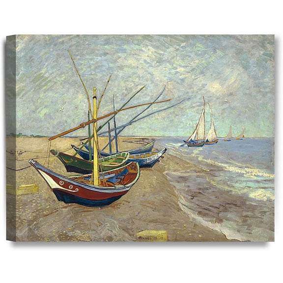 Vincent Van Gogh Art Reproduction Sunflowers Paintings Giclee Canvas Prints Boats at Saintes Maire Wall Art for Home Decoration Framed Ready to Hang