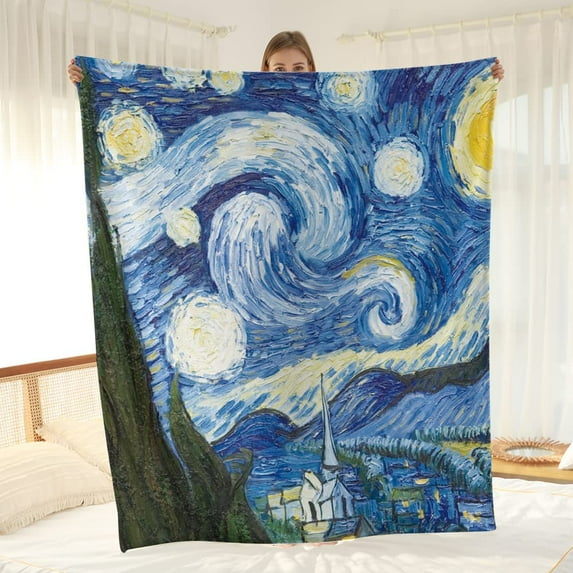 Vincent Van Gogh Blanket Starry Night Gifts for Women Kids Girl Dad Mom Halloween Christmas Birthday Valentines Father''s Day Presents for Father Men Art DecorPlush Throw 50"x60"