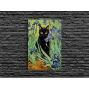 Vincent Van Gogh Inspired Irises Black Cat Wall Art, Framed Canvas Print, Poster Art, Funny Cat Print, Funny Gift, Home Decor Wall Art