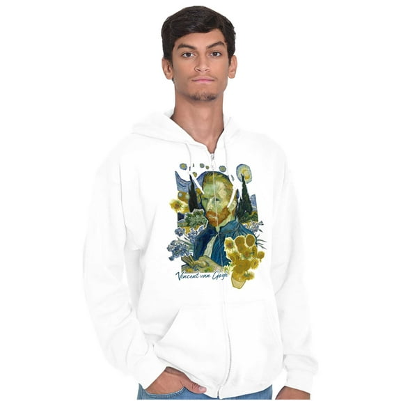 Vincent Van Gogh Paintings Scrapbook Unisex Fleece Graphic Zip Up Hoodie Brisco Brands 2X