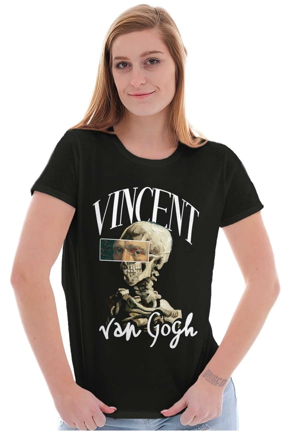 Vincent Van Gogh Skeleton Painting Womens Slim Fit Graphic Tee Brisco Brands X