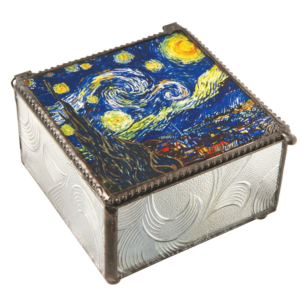 YTC SUMMIT Vincent Van Gogh Starry Night Painting Art Glass Trinket Box - Jewelry Storage