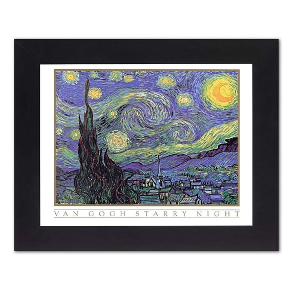 Vincent Van Gogh Starry Night Wall Picture Framed 8x10 Art Print (Black)