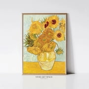 Vincent Van Gogh Sunflowers No.2, Impressionist Floral Painting, Vintage Teal Gold Flower Print, UNFRAMED PAPER POSTER, Home Decor, Vintage Gift, Living Room Dercor
