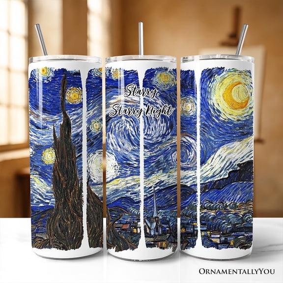 Vincent Van Gogh The Starry Night 20oz Personalized Tumbler With Lid and Stainless Steel Straw, Famous Post-Impressionism Painting Gift Cup