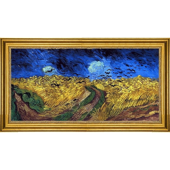 Vincent Van Gogh Wheatfield with Crows - 14" x 28" Framed Premium Canvas Print