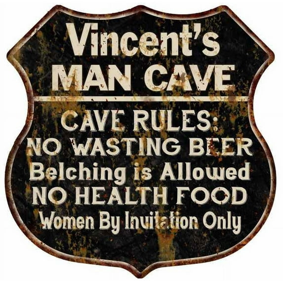Vincent's Man Cave Rules Sign Shield Metal Gift 211110007450