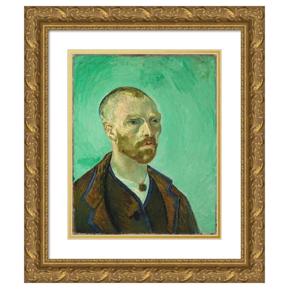 Vincent van Gogh 12x14 Gold Ornate Wood Frame and Double Matted Museum Art Print Titled - Self Portrait (Dedicated to Paul Gauguin) (1888)