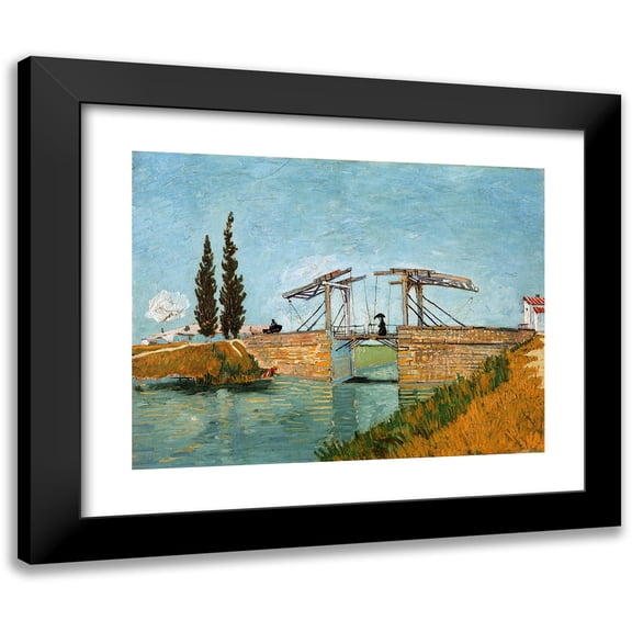 Vincent van Gogh 14x12 Black Modern Framed Museum Art Print Titled - Langlois Bridge at Arles (1888)