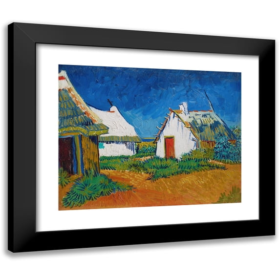 Vincent van Gogh 14x12 Black Modern Framed Museum Art Print Titled - Three White Cottages in Saintes-Maries (1888)